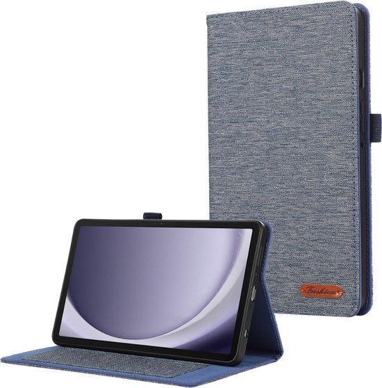 Case2go - Tablet hoes geschikt voor Samsung Galaxy Tab A9 - Bookcase van spijkerstof met pasjeshouder - Blauw