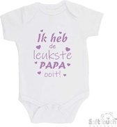 100% katoenen Romper "Ik heb de leukste papa ooit!" Vader Vaderdag Meisjes Katoen Wit/lila Maat 56/62