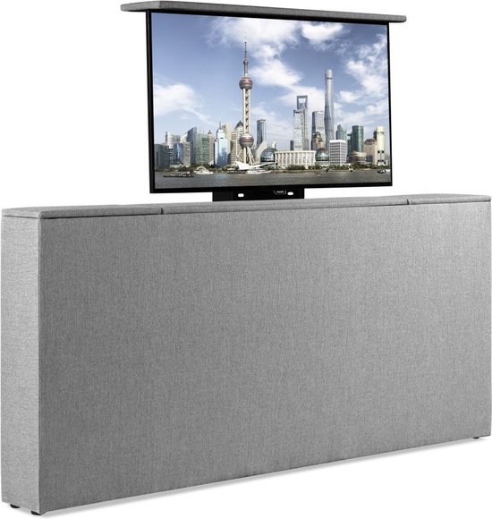 Bedonderdeel - Soft bedden TV-Lift meubel Voetbord - Max. 43 inch TV - 110 breed x85x21 - Zilvergrijs
