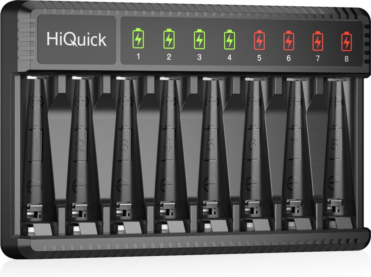 HiQuick - High Speed Batterijlader voor AA/ AAA Batterijen - Batterij oplader met LCD Indicatoren voor Oplaadbare Batterijen