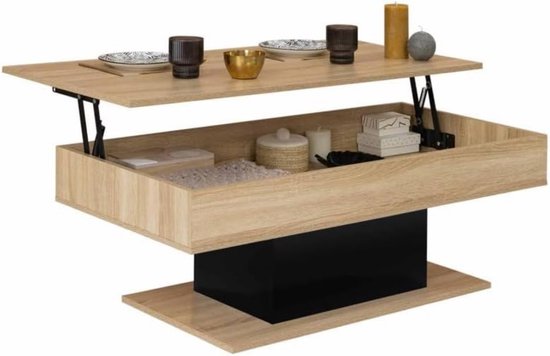 Salontafel Eden, inklapbaar, hout en zwart