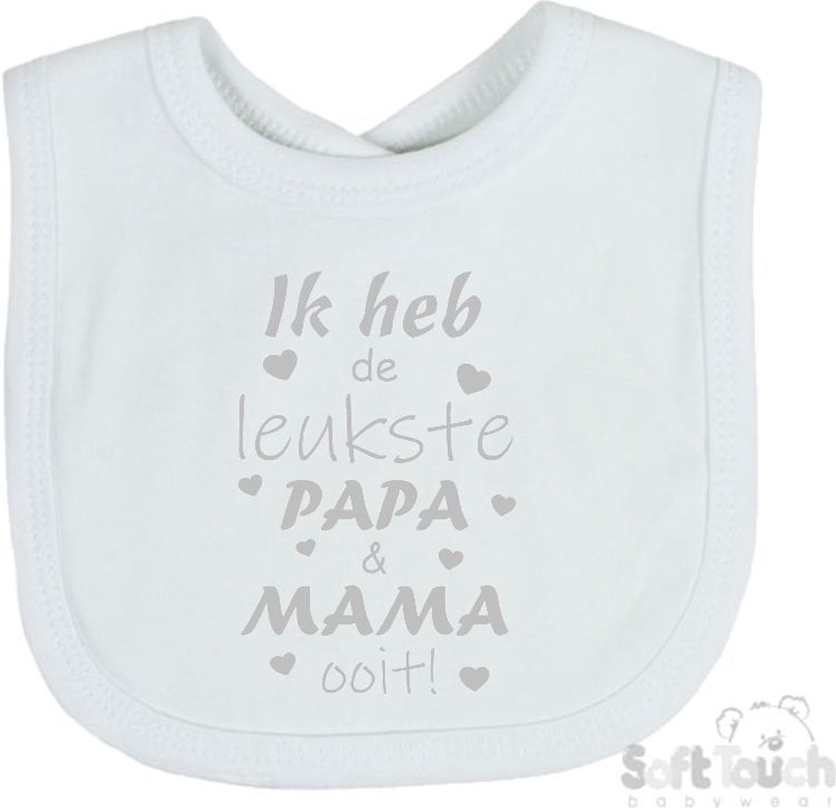 Goedkoopste Soft Touch Slabber Slabbetje Slab Ik heb de leukste papa & mama ooit! Unisex Katoen Wit/zilver shiny Maat 33x22 Cm