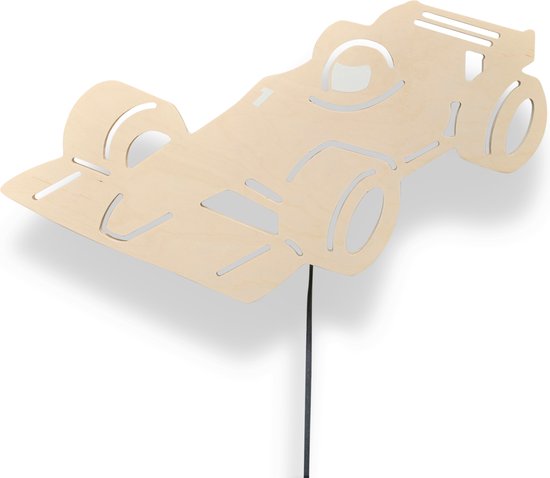 Houten wandlamp kinderkamer formule 1 | Racewagen multiplex | toddie.nl