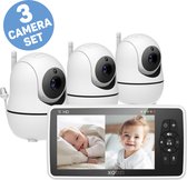XOOZI SD3 - Babyfoon met Camera - Baby Camera - Baby Monitor - Babyphone - 5 Inch - Split Screen - Vox Modus - 8 Slaapliedjes - Handige Zwanenhals - Complete Set Voor 3 Kinderen - Zonder Wifi en App