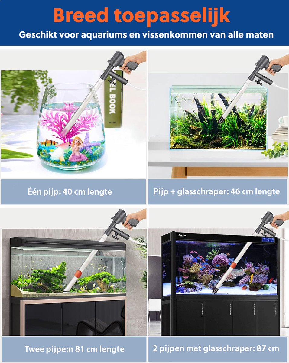 Set aspirateur professionnel pour aquarium avec grattoir à algues