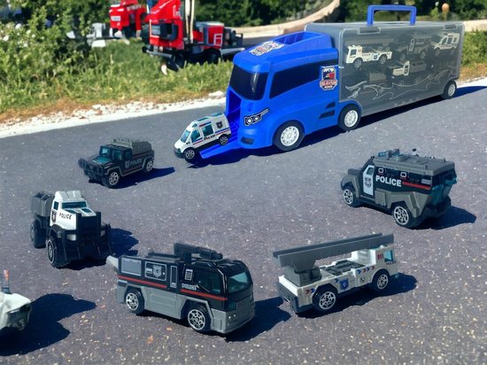 Container Truck - Politie vrachtwagen transporter - 6-delig koffer set - 36.4 cm van Speelgoedman — afbeelding 2