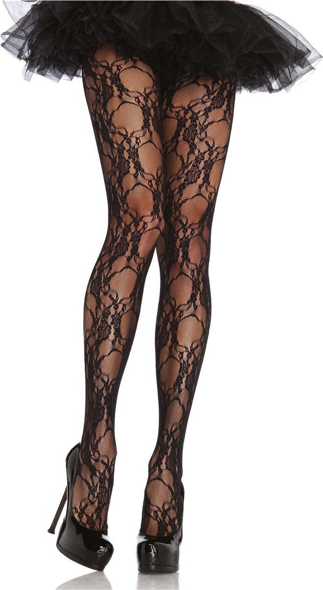 Leg Avenue Floral Lace Pantyhose ["Zwart"]