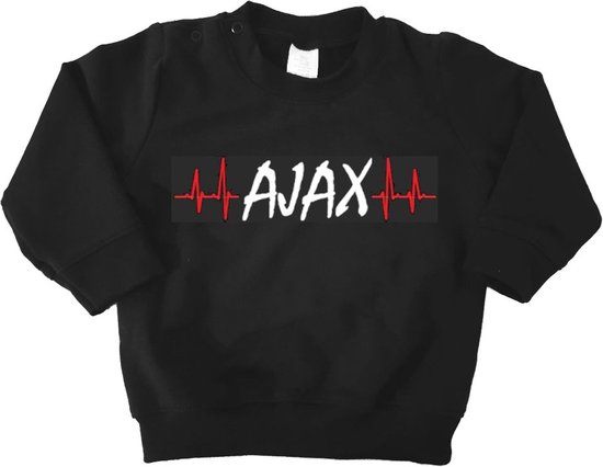 Mooie Baby Trui Sweater "Hartslag AJAX" Amsterdam Zwart/rood/wit/rood Met Lange Mouwen Warm Maat 74 Unisex