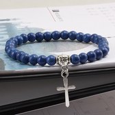 Kralen Armband met Kruisje - Blauw - Bijoux - Armbanden Heren Dames Kruis - Cadeau voor Man