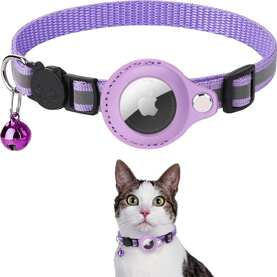 Foto: Blomz kattenhalsband geschikt voor apple airtag one size paars katten halsband tracker licht hanger