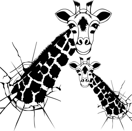 Muur - raam sticker moeder giraf en baby giraf - kinderkamer