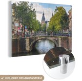 MuchoWow® Glasschilderij 180x120 cm - Schilderij acrylglas - Brug over de Prinsengracht in Amsterdam - Foto op glas - Schilderijen