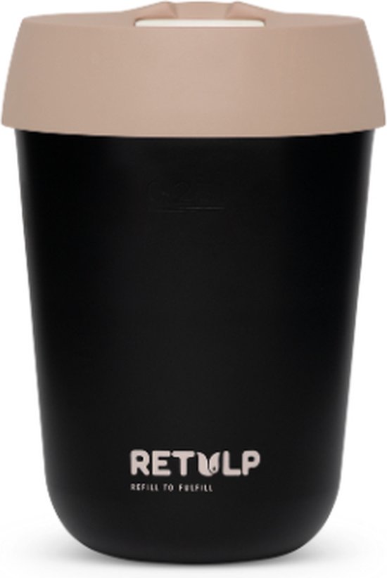 Retulp Travel Mug - Koffiebeker to go - 275 ml - Koffiemok - Black & Bakery Brown