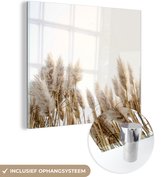 MuchoWow® Glasschilderij 20x20 cm - Schilderij acrylglas - Graan - Lucht - Pastel - Foto op glas - Schilderijen