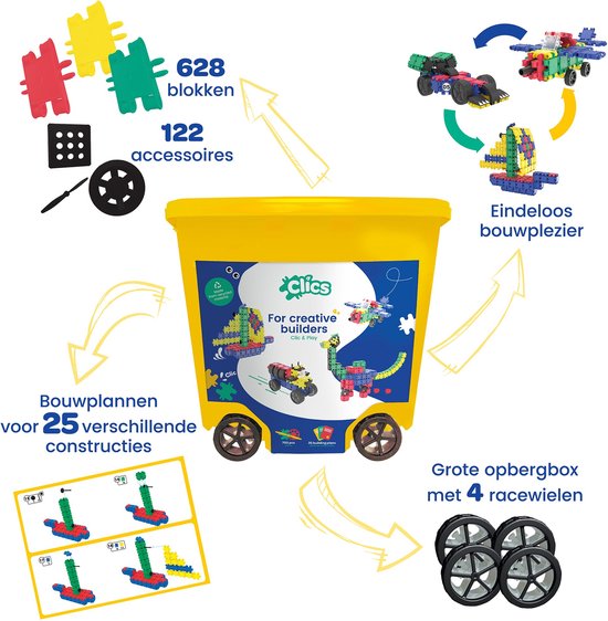 Clics bouwblokken– DUURZAAM SPEELGOED gemaakt van GERECYCLEERDE kunststof- bouwset 25 in 1 -  speelgoed 4,5,6,7,8 jaar jongens en meisjes- educatief speelgoed- Montessori speelgoed- constructie speelgoed