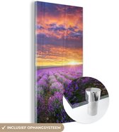 MuchoWow® Glasschilderij 80x160 cm - Schilderij acrylglas - Lavendel - Wolken - Lente - Foto op glas - Schilderijen