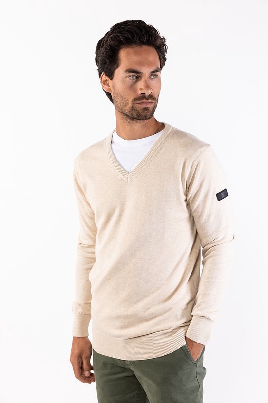Presly and Sun Heren V-neck knitted pullover-Al-Beige-XL