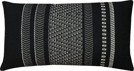 Native stripe cotton black cushion 35x65cm