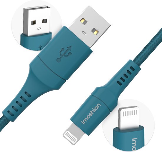 iMoshion Kabel - Geschikt voor Lightning naar USB A Kabel - 2 meter - Oplaadkabel geschikt voor iPhone 11/12/13/14 - Stevig gevlochten materiaal - Donkerblauw