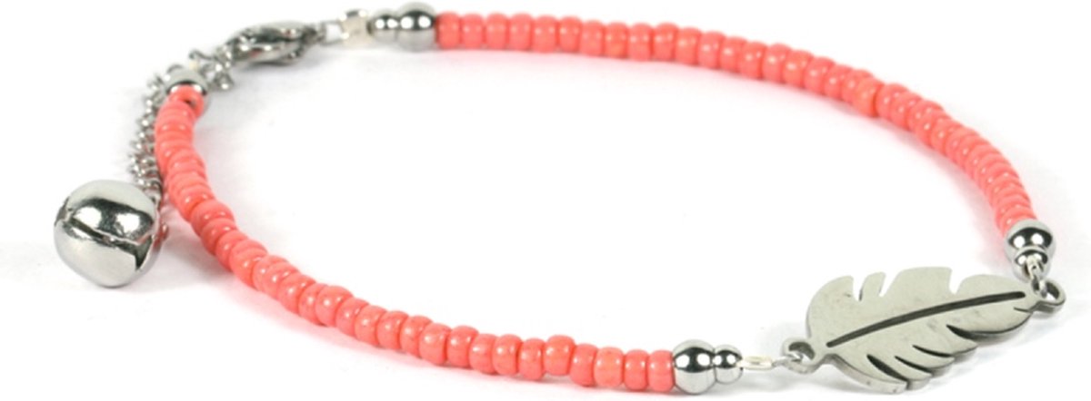 Heaven Eleven - meisjes - Enkelbandjes - glas - oranje - 1mm - verstelbaar 18cm + 4cm
