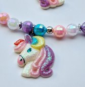 Sieradenset unicorn - ketting en armband met eenhoorn hanger en glitters - Elastieke kern - zilver - cadeautje voor meisjes