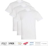 3 Pack Sol's Heren T-Shirt 100% biologisch katoen Ronde hals wit Maat L