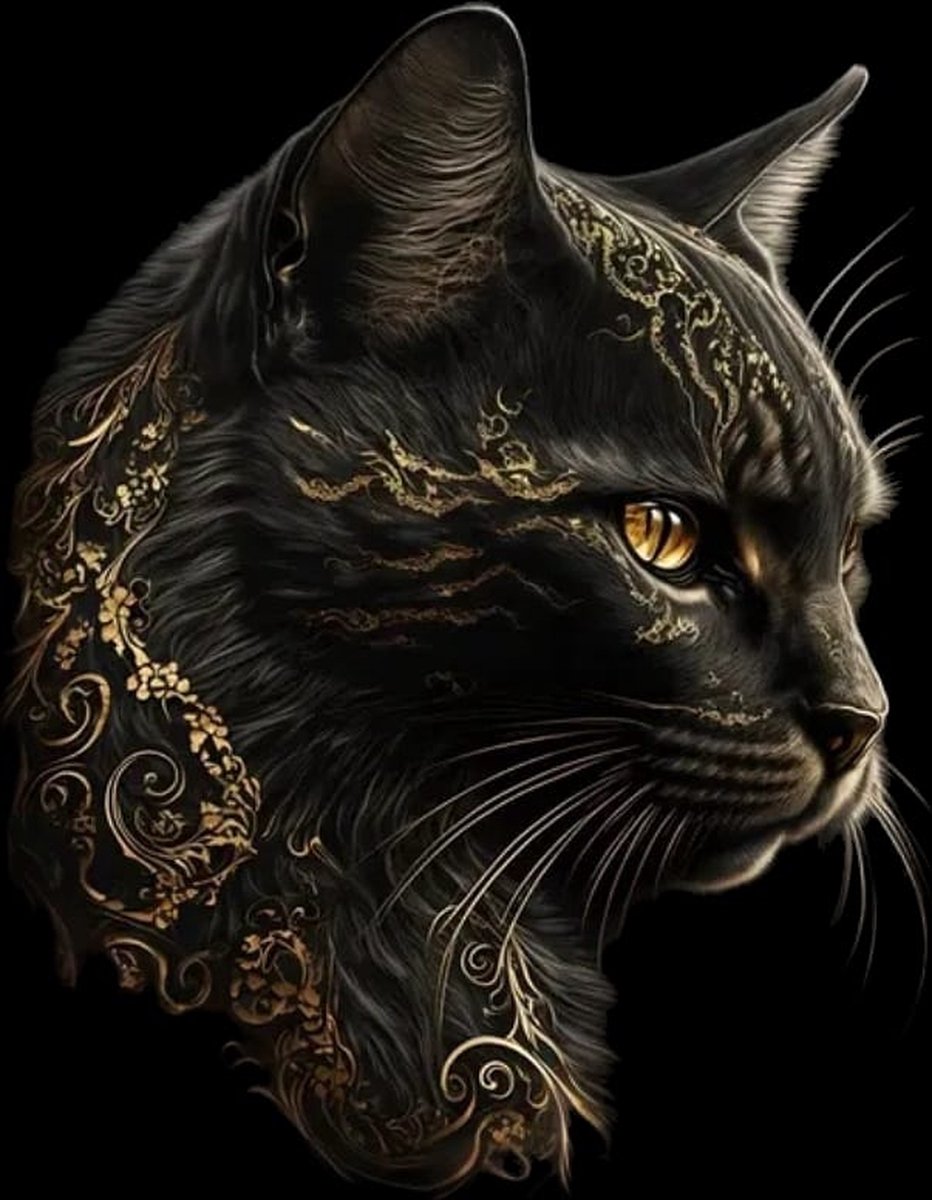 AliRose - Black & Gold - Luxe Canvas - Zwarte Kater - 50 x 70 cm - No Frame