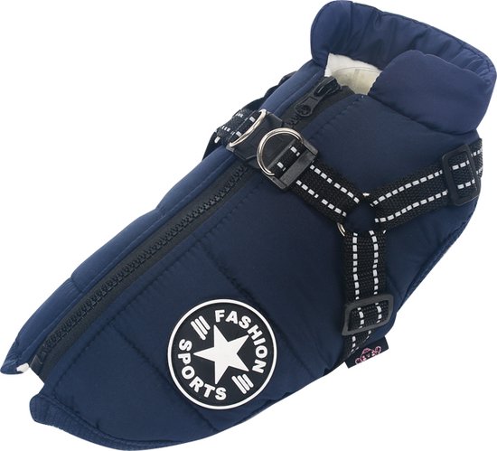 Manteau d'hiver chaud pour chien Marine - Taille S - Longueur dos 20 cm et tour de poitrine jusqu'à 30 cm