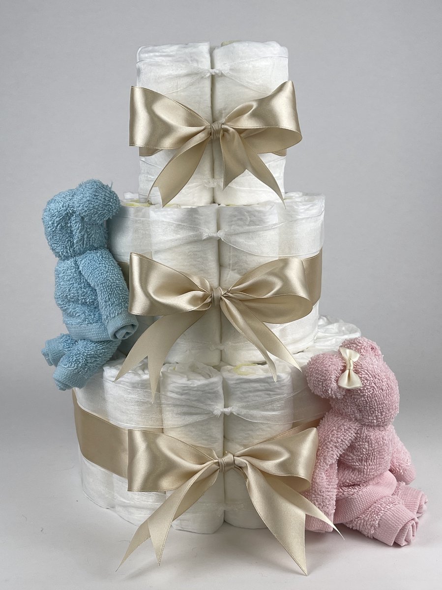 Goedkoopste Chouette-Chouette | Luiertaart Tweeling | Kraamcadeau | Geboorte Jongen Meisje Tweeling | Babyshower | Beren Roze - licht Blauw - Beige