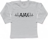 Amsterdam Kinder t-shirt Lange Mouw | "AJAX hartslag | Verjaardagkado | verjaardag kado | grappig | jarig | Amsterdam | AJAX | cadeau | Cadeau | Wit/zwart | Maat 92