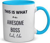 Akyol - this is what an awesome boss looks like koffiemok - theemok - blauw - Collega - cadeau collega - cadeau koffiebeker - cadeau werkgever - baas - 350 ML inhoud