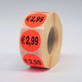 “€2,99” Prijs Stickers op rol 35mm rood - 1000ex.