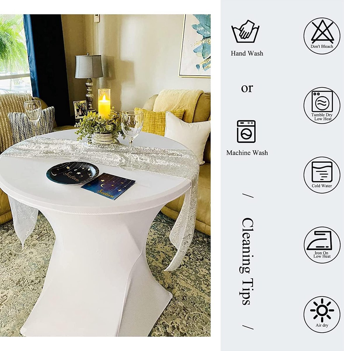 Putniu Set van 2 stretch statafelhoezen, statafelhoes, 80 x 110 cm, versterking in de voetzone, elegant wasbaar tafelkleed voor bistrotafel/bartafels en bruiloft/cocktailparty (groen