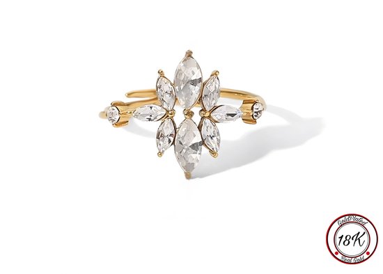 Soraro Witte Zirkonia Ring | 18K Goldplated | Goudkleurig | Wit | Elegante Ring | Dames Ring | Klemring | Vrouwen Cadeau | Moederdag | Moederdag cadeau