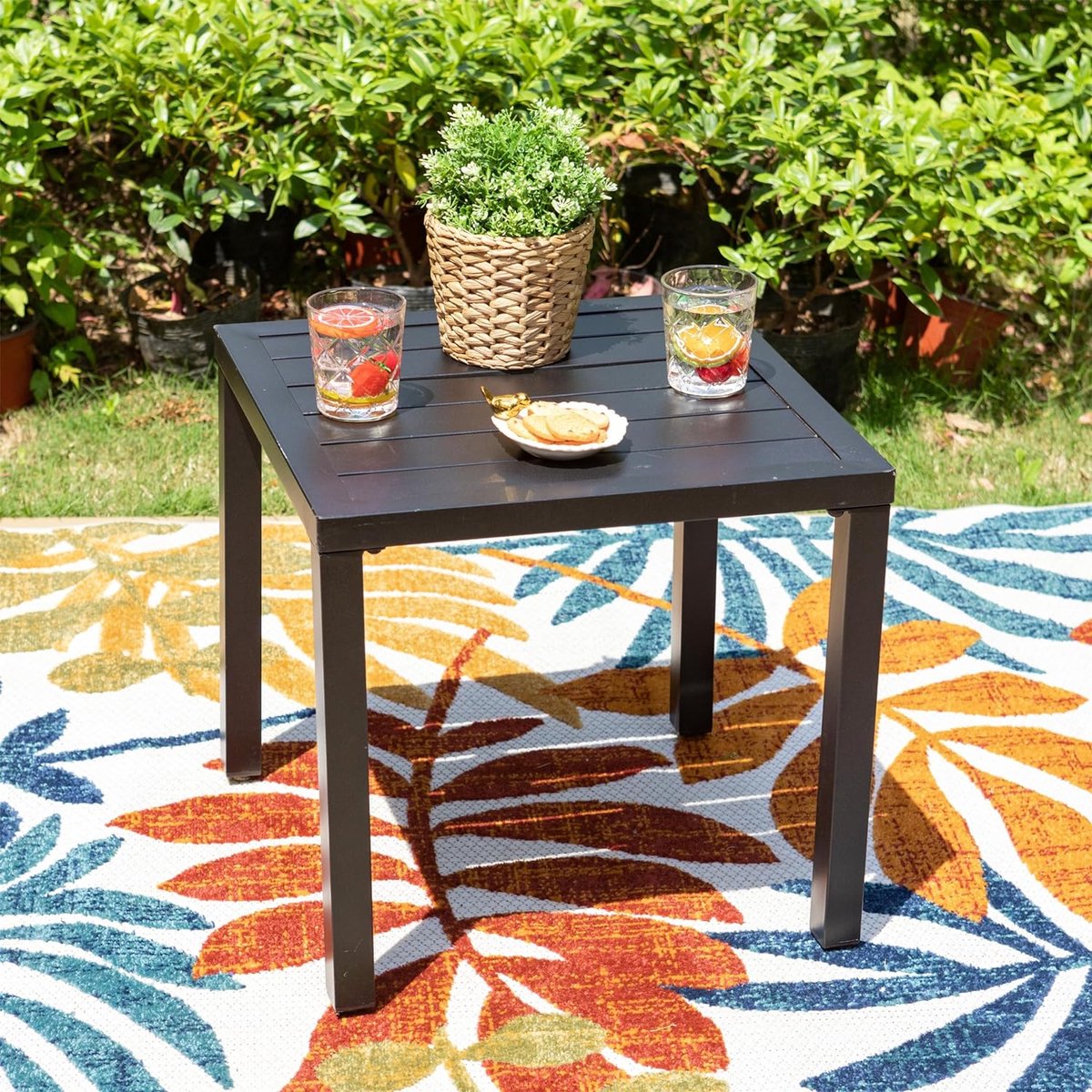 Weatherproof Garden Table, 48 cm, Balcony Table, Side Table, Outdoor Metal, Garden Table for Coffee, Tea, Bistro, Small Table, Black