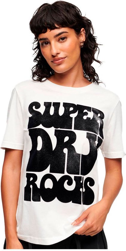 Superdry 70´s Retro Rock Logo Korte Mouwen Ronde Nek T-shirt Wit L Vrouw