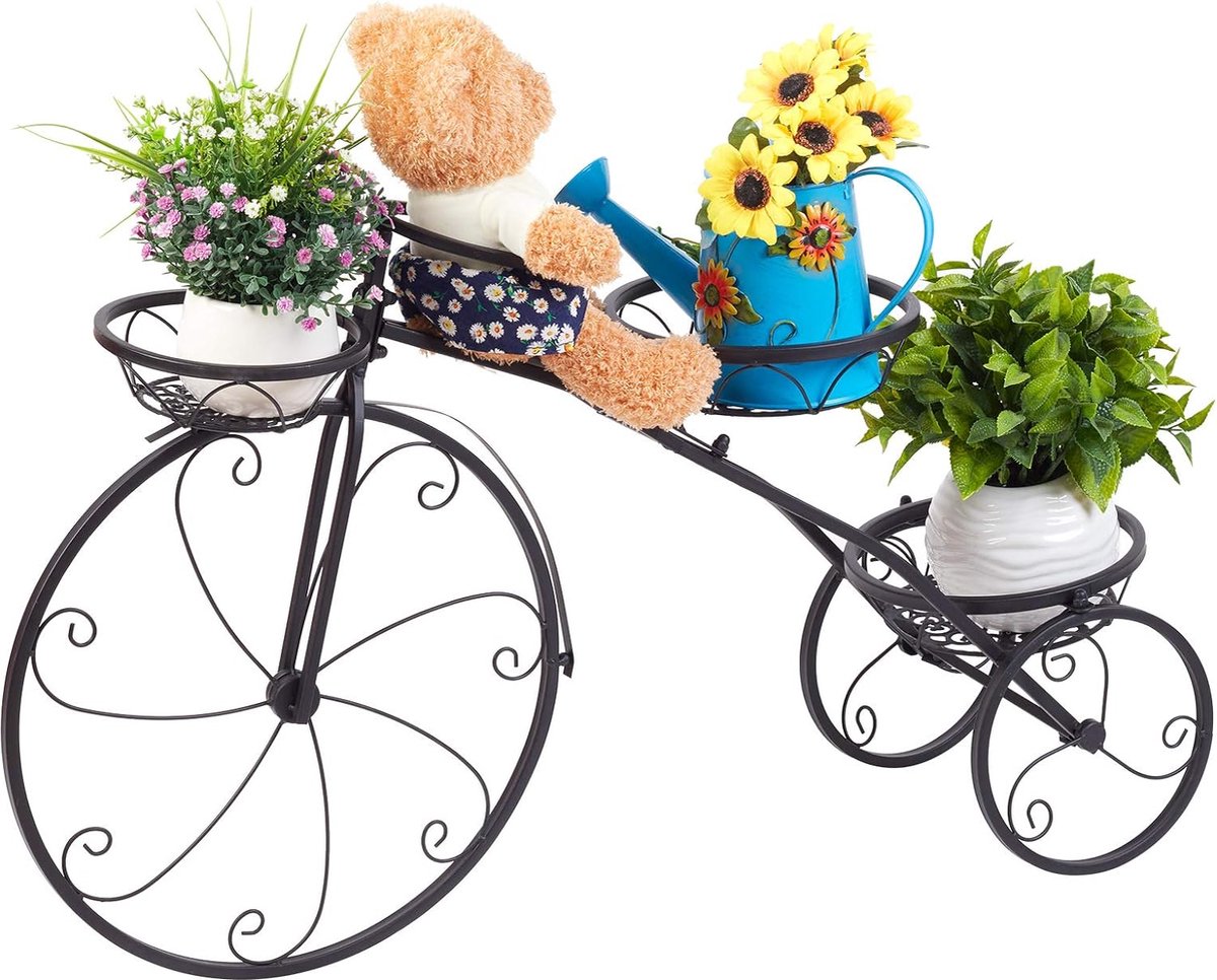 Bloemenstandaard metaal bloementrap fietsvorm bloempotstandaard 3 niveaus plantenrek voor tuin balkon binnen en buiten