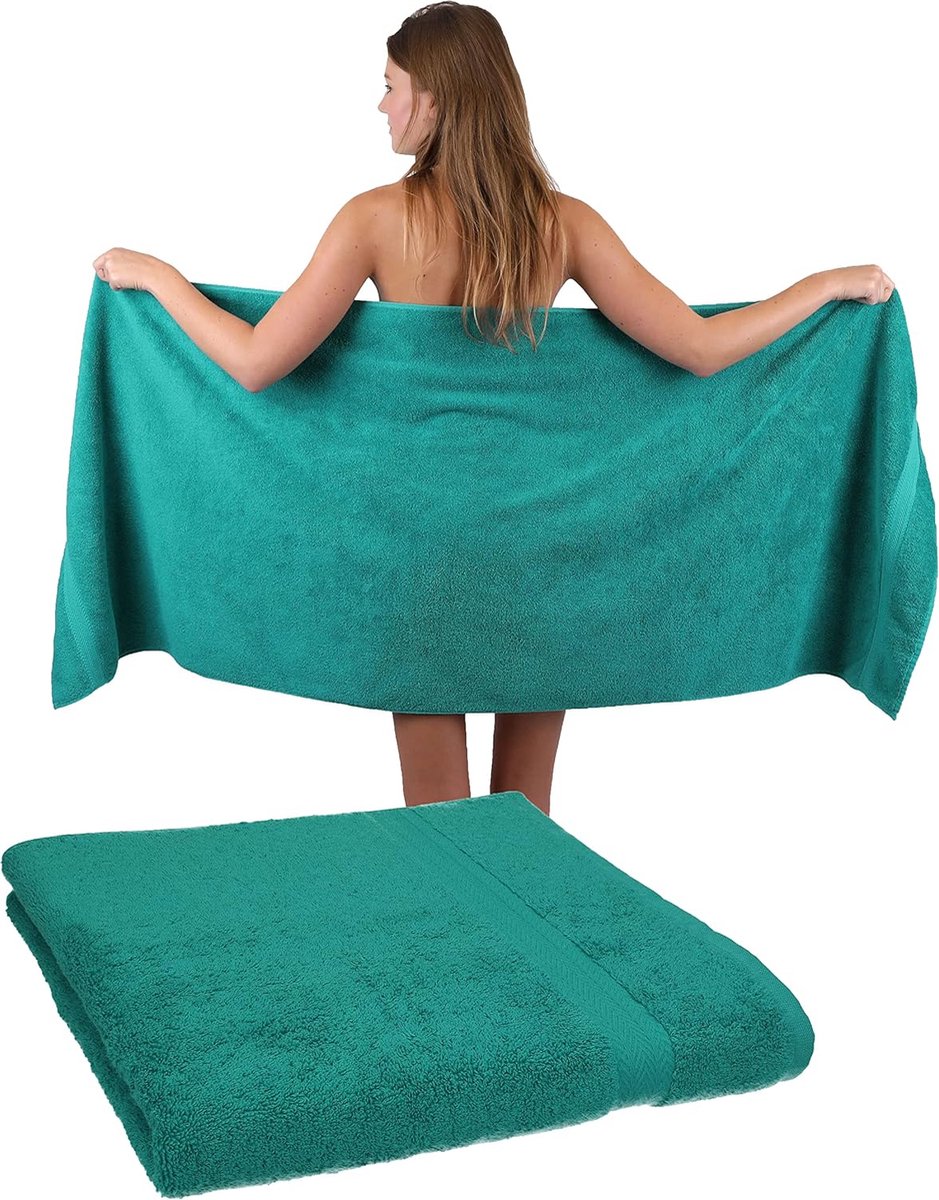 2 stuks saunadoeken saunahanddoek set 100% katoen badstof XXL badhanddoek strandlaken afmeting 70 x 200 cm smaragdgroen 70 x 200 cm