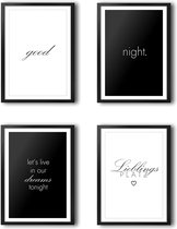 Slaapkamer fotoset [4 stuks] prachtige decoratieve afbeeldingen in zwart & wit perfecte pasvorm voor DIN A4 fotolijsten