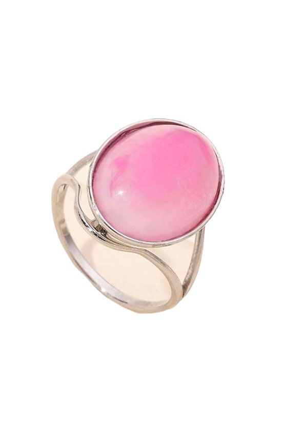 Natuursteen Ring Ovaal - Roze - Zilverkleurig