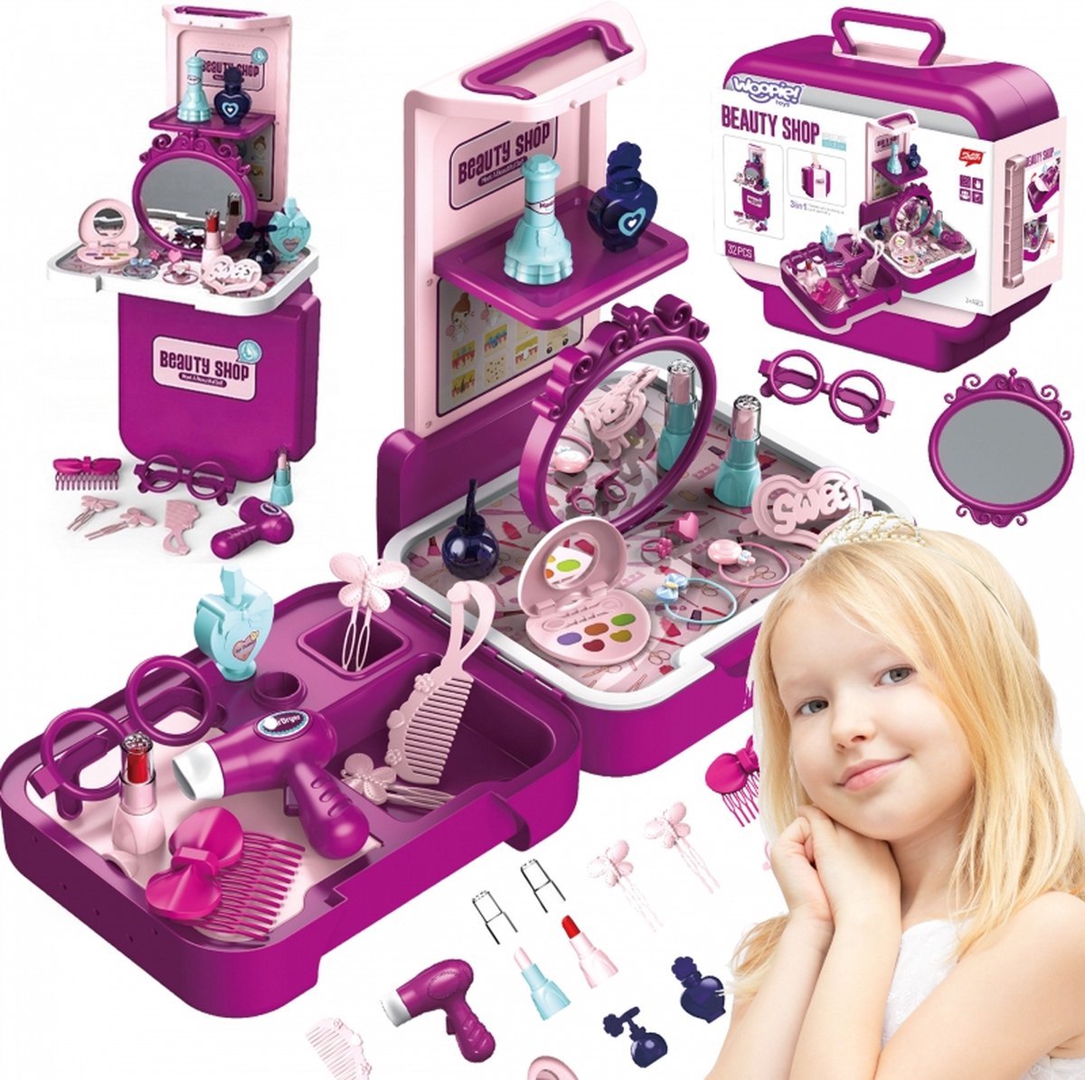 WOOPIE make up meisjes koffer Speelgoedmake-up Meisjes make up meisjes speelgoed Draagbare koffer
