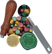 SET: Smeltlepel & Stempel voor het maken van Waxzegels & lakzegels - Merry Christmas - Incl. 100 smeltblokjes rood/groen/goudx stempel - Wax zegels