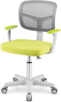 Kinderbureaustoel, in hoogte verstelbare kinderdraaistoel met netrug, afneembaar zitkussen en afsluitbare wielen, ergonomische jeugddraaistoel voor 3-10 jaar (groen)