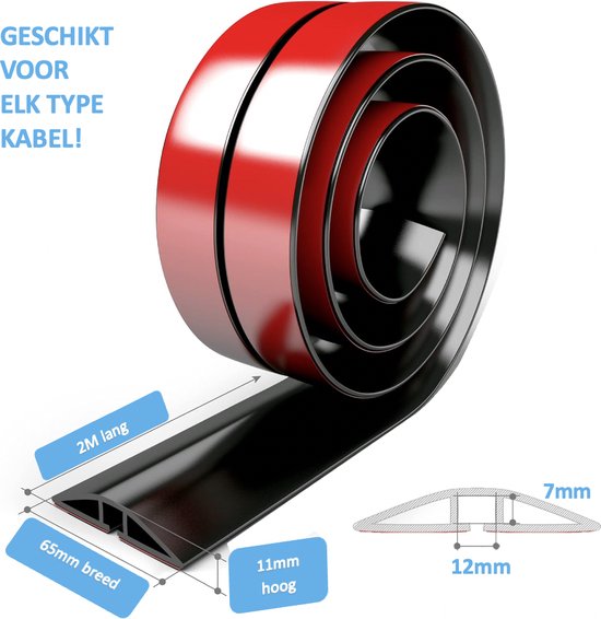 Vloerkabelhoes, flexibele vloer kabel beschermer, 3m draadafdekkingen voor kabels, Zelfklevende kabelgoot voor vloerbedekking, snoer, kabelbeschermer ( Zwart, 30mm×3m