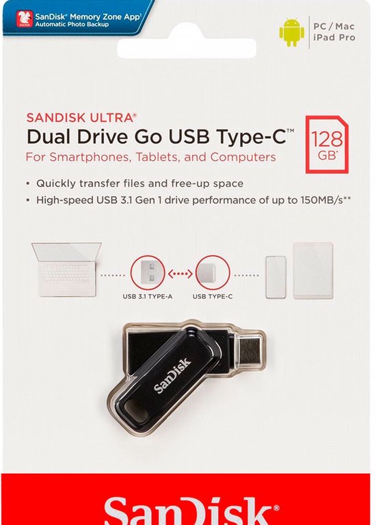 Sandisk Clé Usb Type-C 32Gb Usb 3.1 Dual Drive 150Mb/s OTG Pour