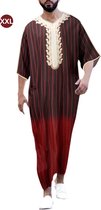 Livano Moslim Kleding - Djellaba Heren - Islamitische Kleding - Alhamdulillah - Arabisch Mannen Kaftan - Donkerrood - Maat XXL