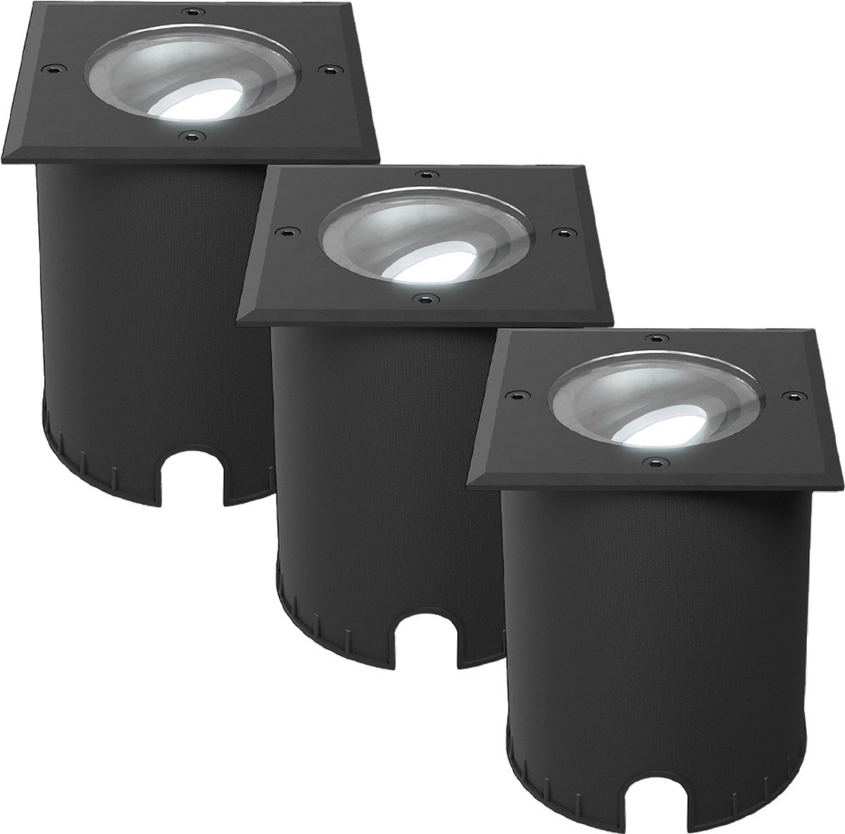 HOFTRONIC Set van 3 Cody LED Grondspots XL Zwart - Vierkant - Dimbaar en kantelbaar - IP67 Waterdicht - RVS - GU10 4.5W 345 Lumen - 6500K Daglicht wit licht - Geschikt voor tuin, oprit en pad