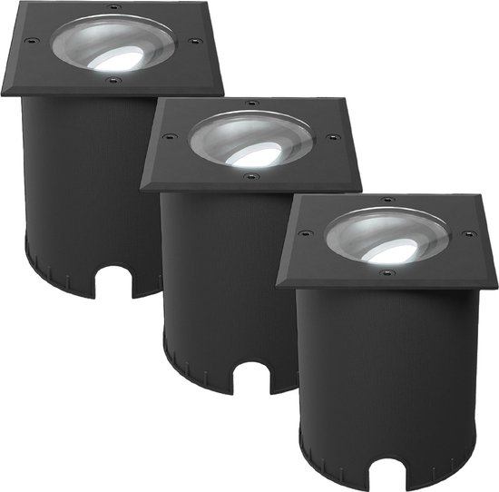 HOFTRONIC - Set van 3 Cody LED Grondspots XL Zwart - Vierkant - Dimbaar en kantelbaar - IP67 Waterdicht - RVS - Geschikt voor tuin, oprit en pad