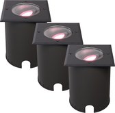 HOFTRONIC - Set van 3 Cody Smart Grondspots XL Zwart - Vierkant - Kantelbaar - RGB + WW - GU10 5,5W 345 Lumen - Bestuurbaar via smartphone en stem - IP67 Waterdicht - WiFi + Bluetooth - Smart Home tuinverlichting