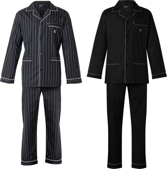 Gentlemen - 2 heren pyjama's 9432 en 9433 - poplin katoen - zwart - maat 48